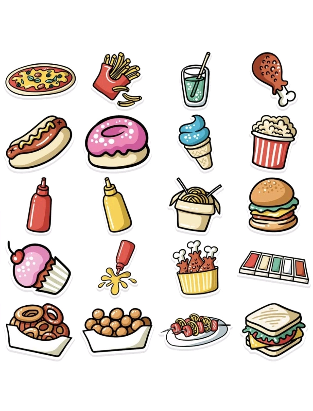 Cartoon Food Stickers : 5 random-in-a-pack