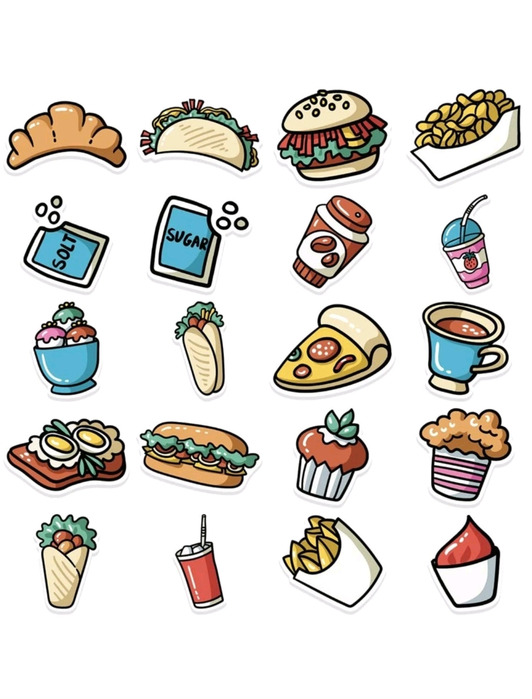 Cartoon Food Stickers : 5 random-in-a-pack